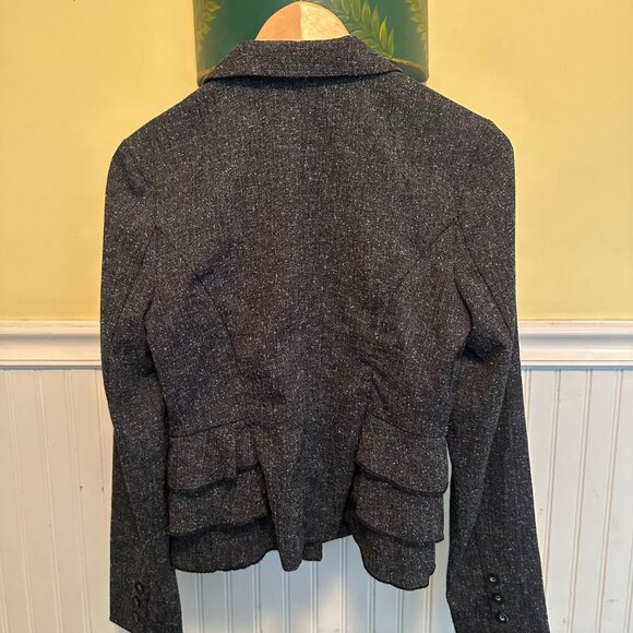 IZ Beyer Womens Tweed Blazer Jacket With Button Front & Ruffle Detail Size M - Picture 2 of 5
